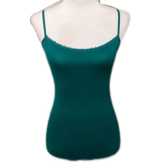 The Limited bright green camisole, spaghetti straps, raw fringe neckline S - Picture 1 of 4